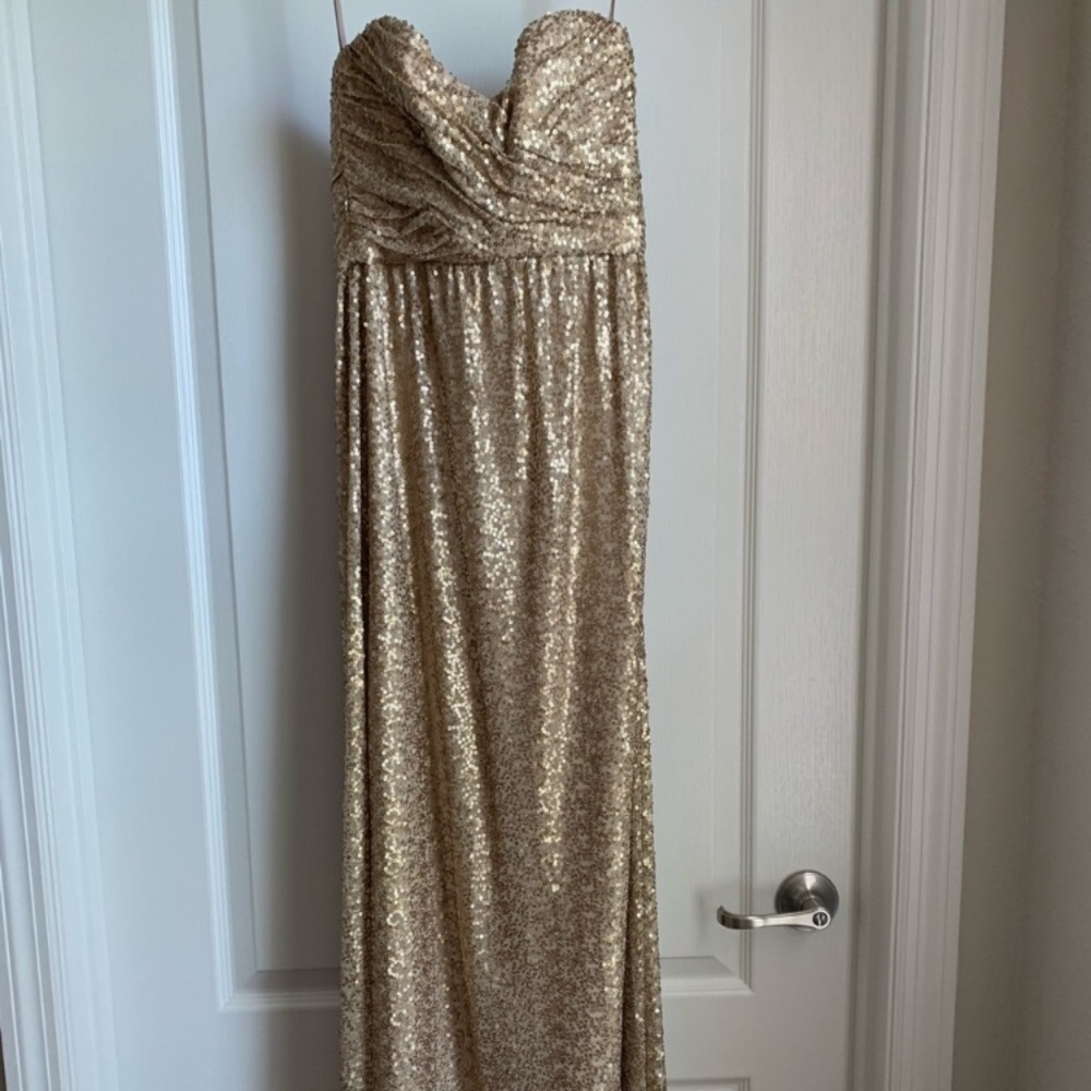 Amsale Gold Sequin Evening Gown Size 0 - Picture 6 of 6